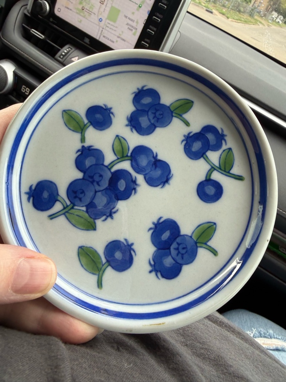April Cornell Blueberry Ceramic Plate/trinket dish Blue and Green